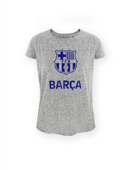 Camiseta Barça Gris con Escudo Azul - Junior