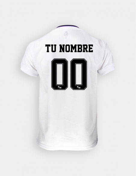 Personaliza tu camiseta. Réplica Oficial camiseta equipación Real Madrid 21/22 - Color Blanco Talla 2 Dorsal Real Madrid Nombre