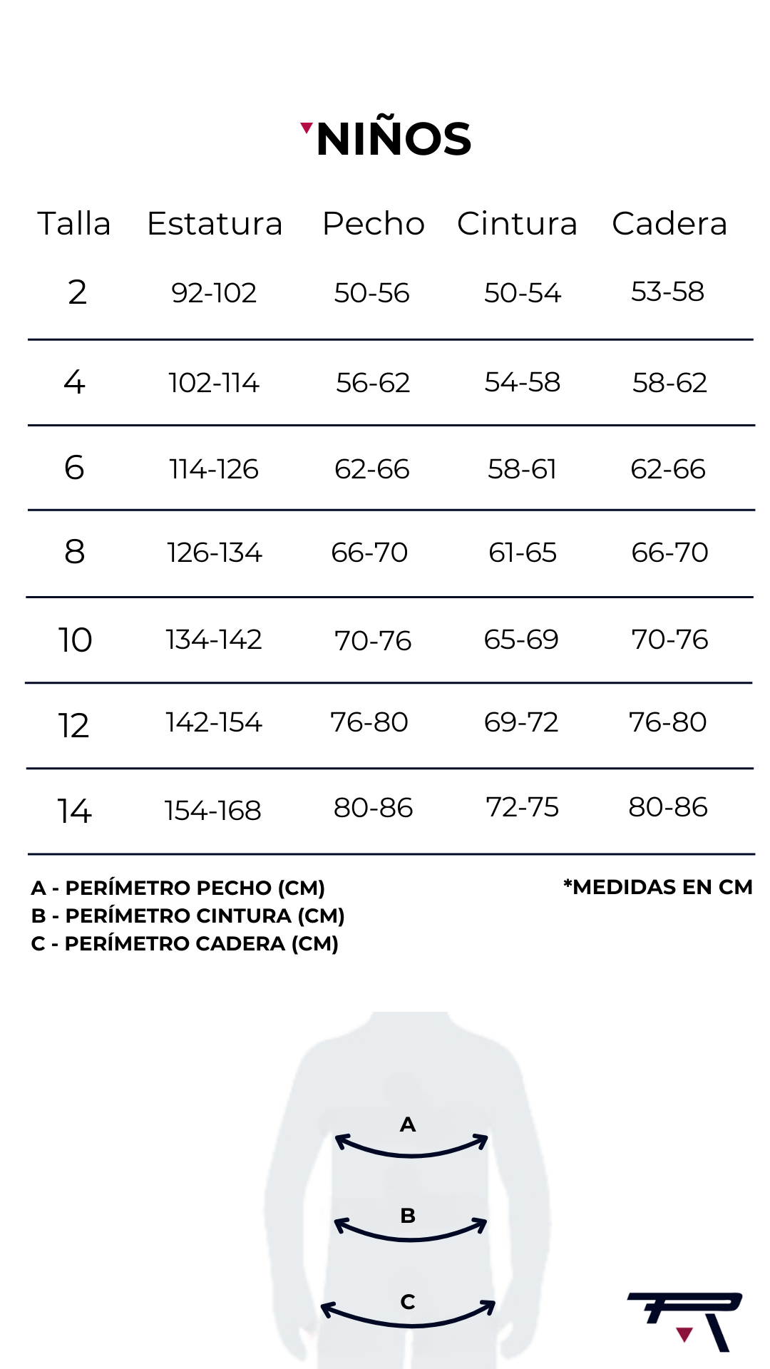 Guía de tallas kids mobile