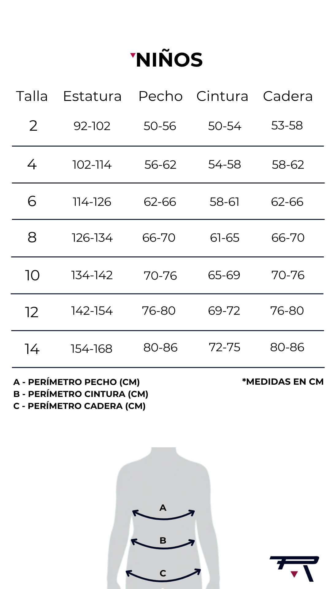 Guía de tallas kids mobile